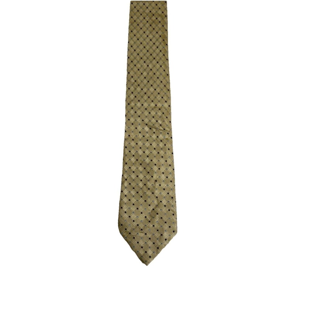 U.S. Polo Assn. Necktie Mens OS Gold Geometric Grid Silk Excellent 3.5in Blade